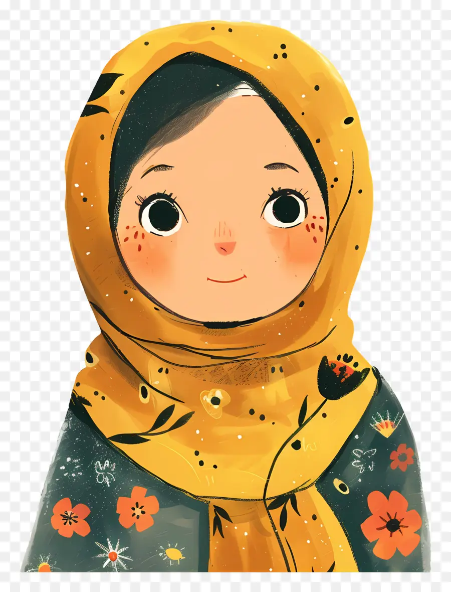 Fille Hijab，Fille En écharpe Jaune PNG