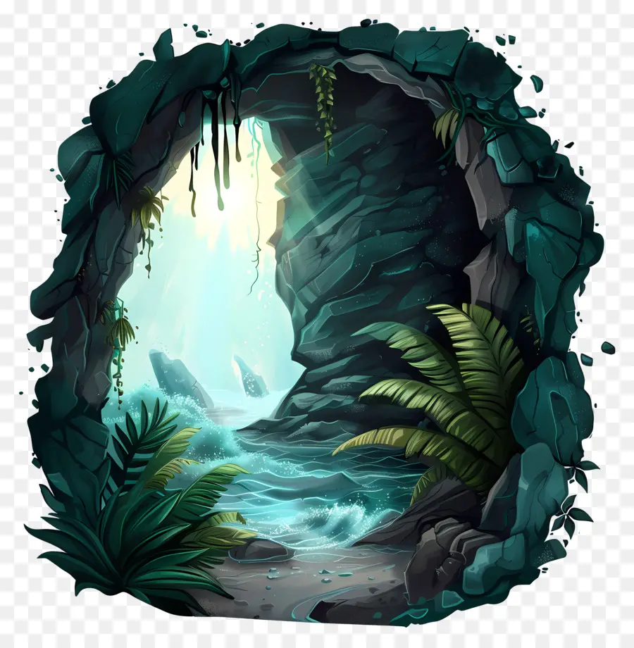 Grotte Marine，Grotte Avec Des Plantes PNG