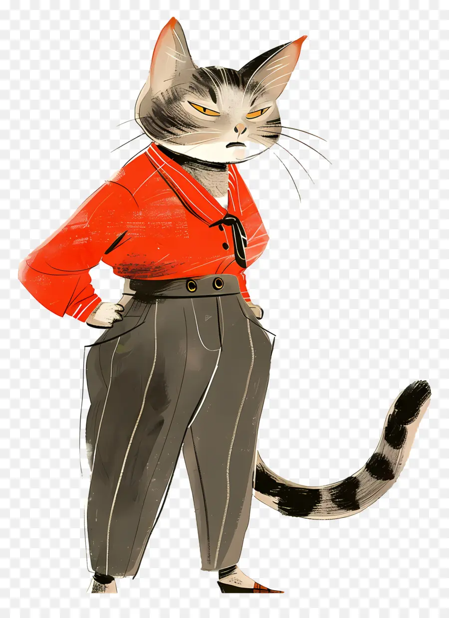 Chat De Dessin Animé，Chat En Chemise Rouge PNG