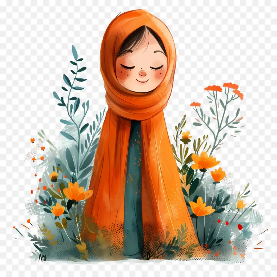 Hijab Fille，Fille En écharpe Orange PNG