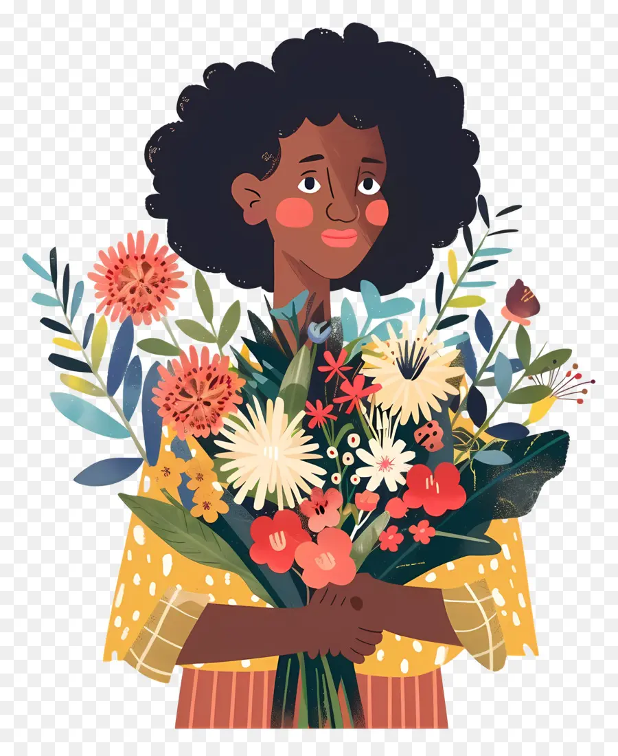 Femme Tenant Un Bouquet，Femme Avec Des Fleurs PNG