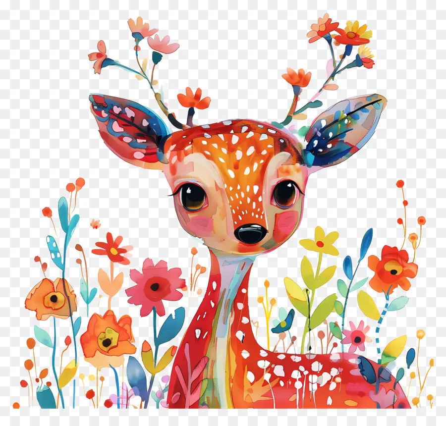 Cerf，Cerf Avec Des Fleurs PNG