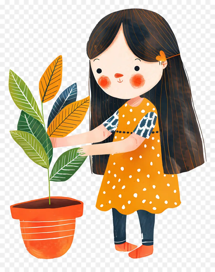 Fille Avec Plante，Pot PNG