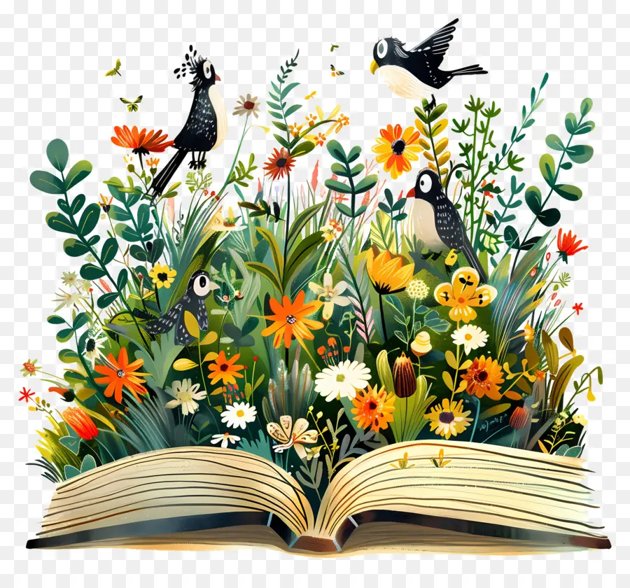 Livre Ouvert，Livre Avec Des Fleurs PNG