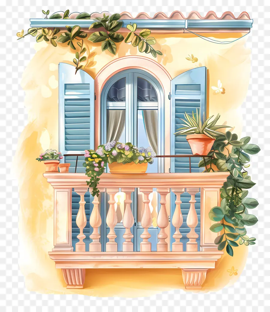 Balcon，Balcon Avec Plantes PNG