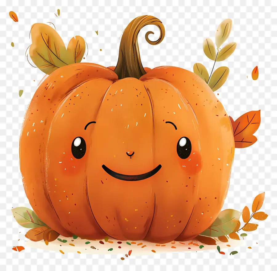 Citrouille Avec Des Feuilles，Citrouille Souriante PNG