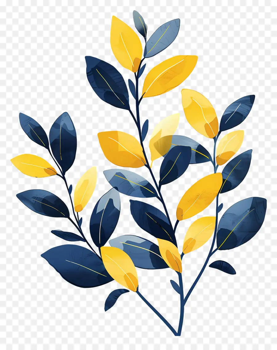 Branche Feuillue，Feuilles Jaunes Et Bleues PNG