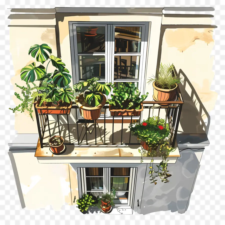 Balcon，Balcon Avec Plantes PNG