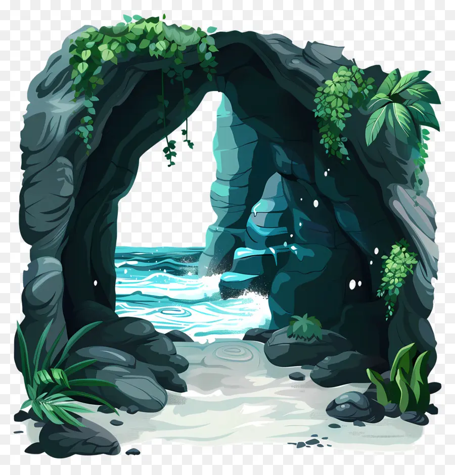 Grotte Marine，Grotte Avec Des Plantes PNG