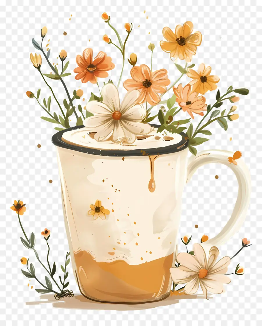 Café Crème，Tasse De Fleur PNG