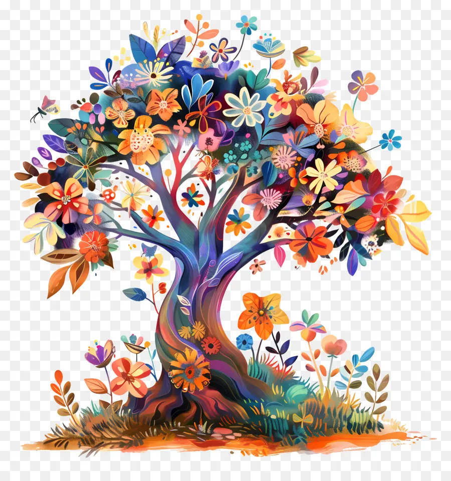 Arbre En Fleurs，Arbre Coloré PNG