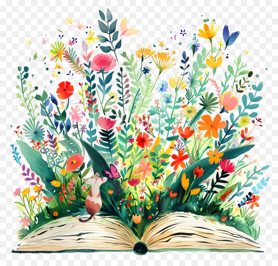 Livre Ouvert，Livre Avec Des Fleurs PNG