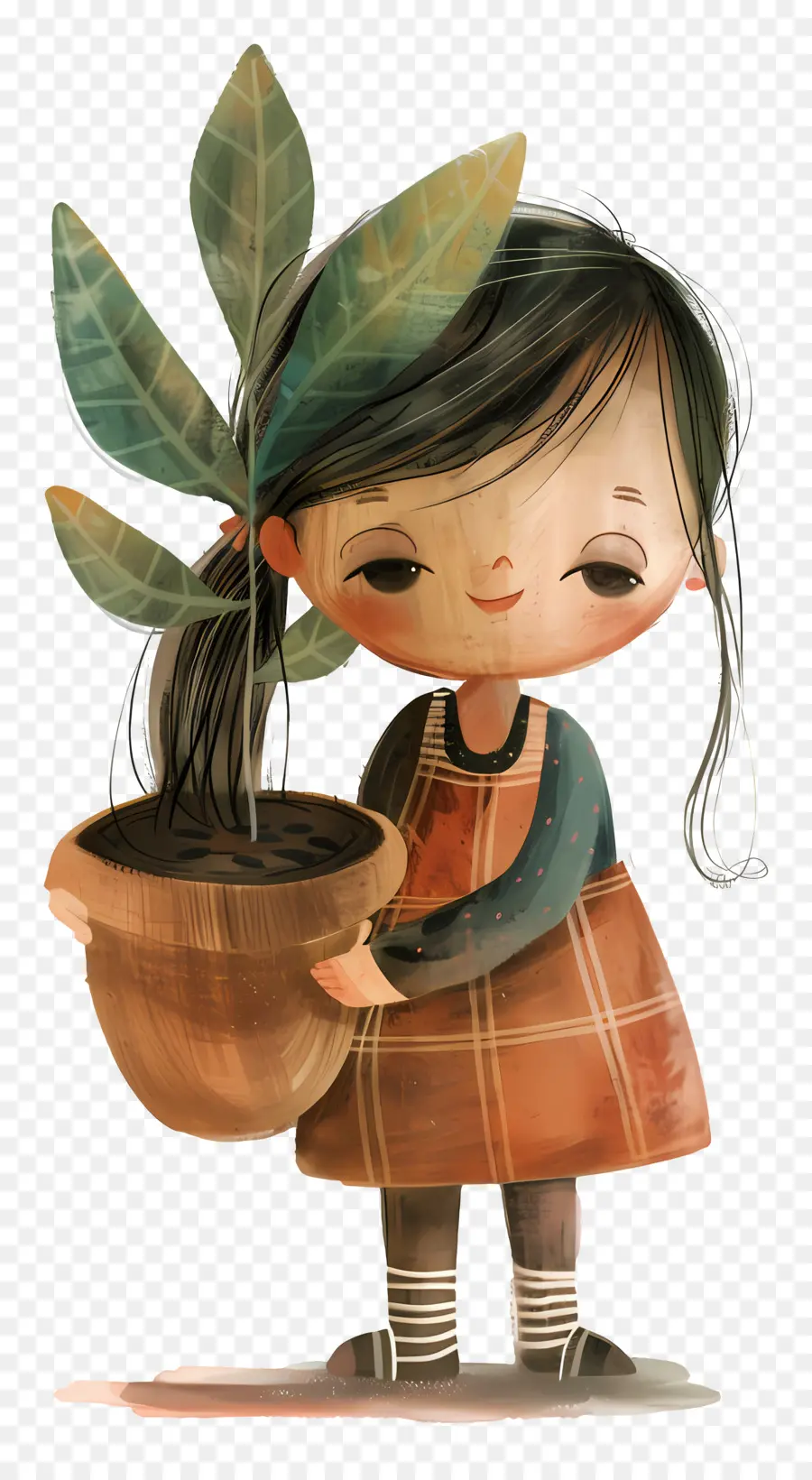 Fille Avec Plante，Pot PNG