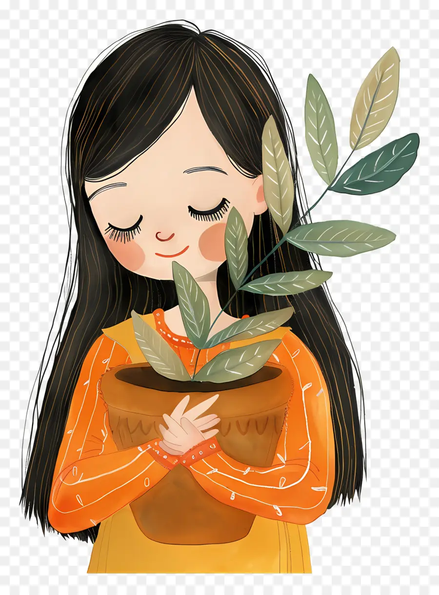 Fille Avec Plante，Usine PNG