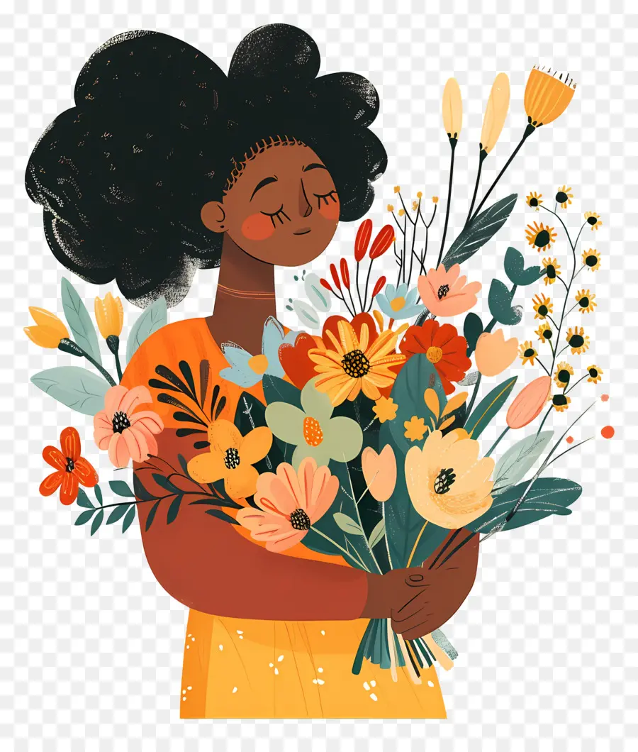 Femme Tenant Un Bouquet，Femme Avec Des Fleurs PNG