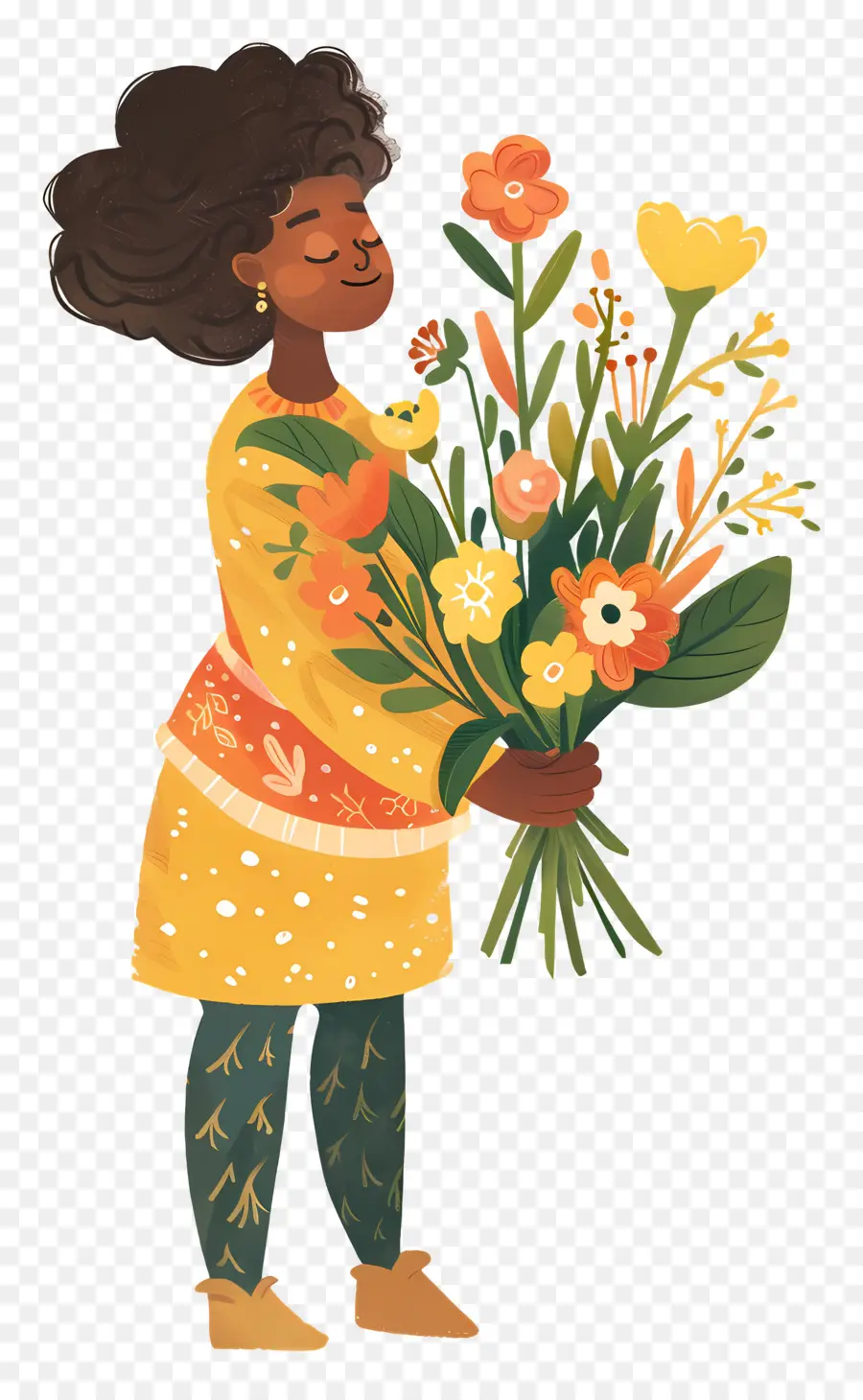 Femme Tenant Un Bouquet，Femme Avec Des Fleurs PNG