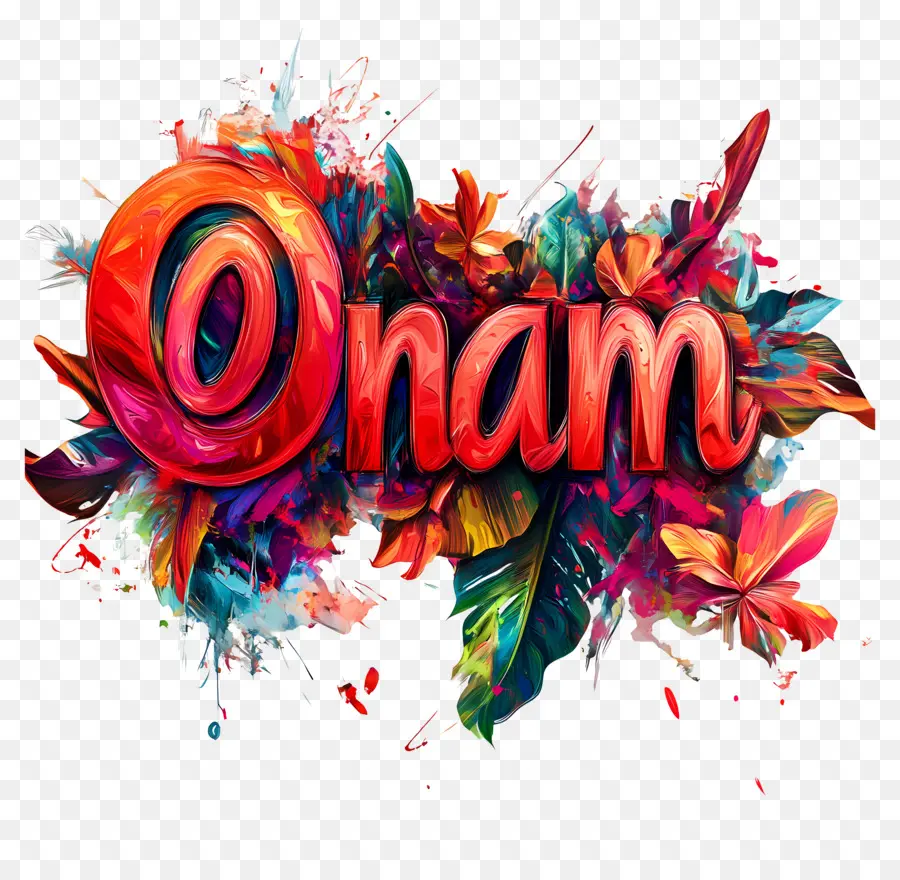 Onam，Texte Onam Avec Fond Floral PNG