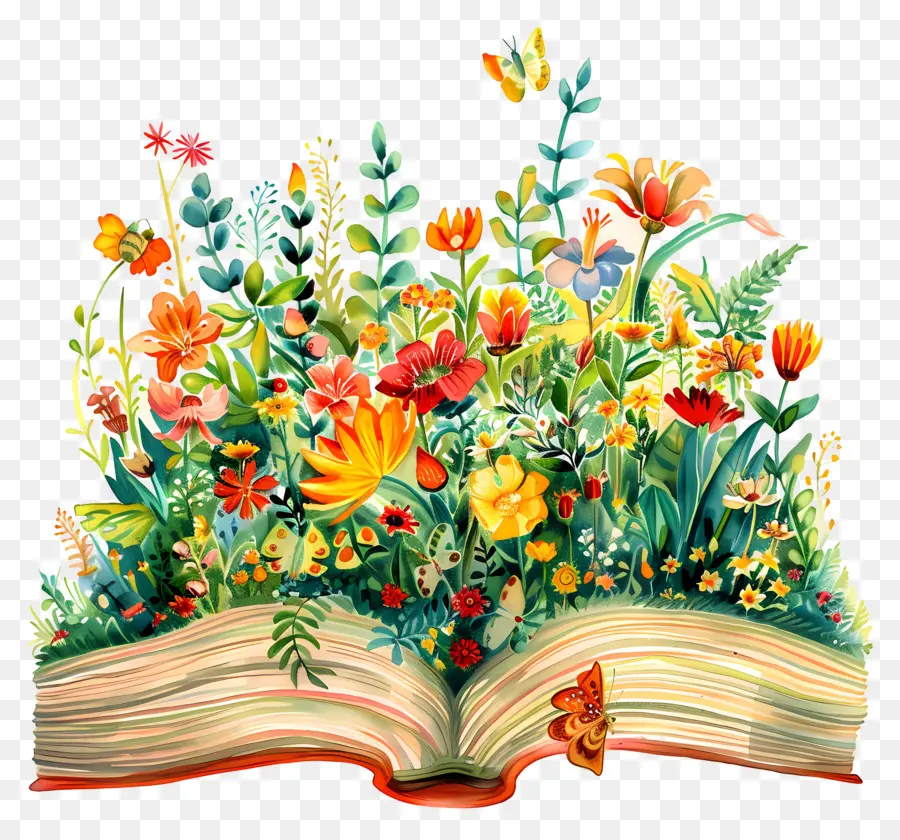 Livre Ouvert，Livre Avec Des Fleurs PNG