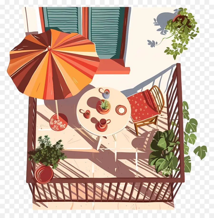 Balcon，Balcon Avec Table Et Parasol PNG