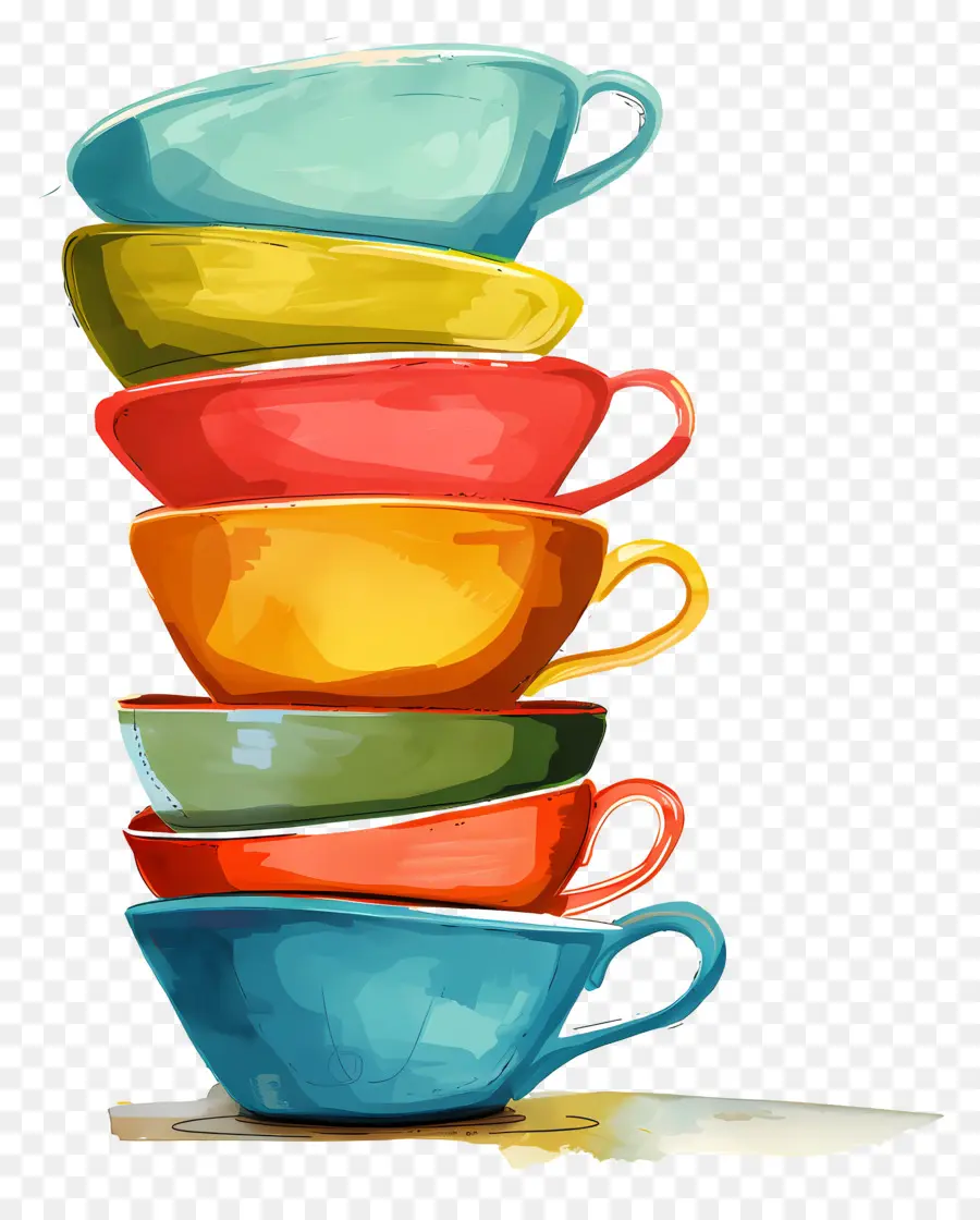 Tasses à Thé Empilées，Tasses Colorées PNG