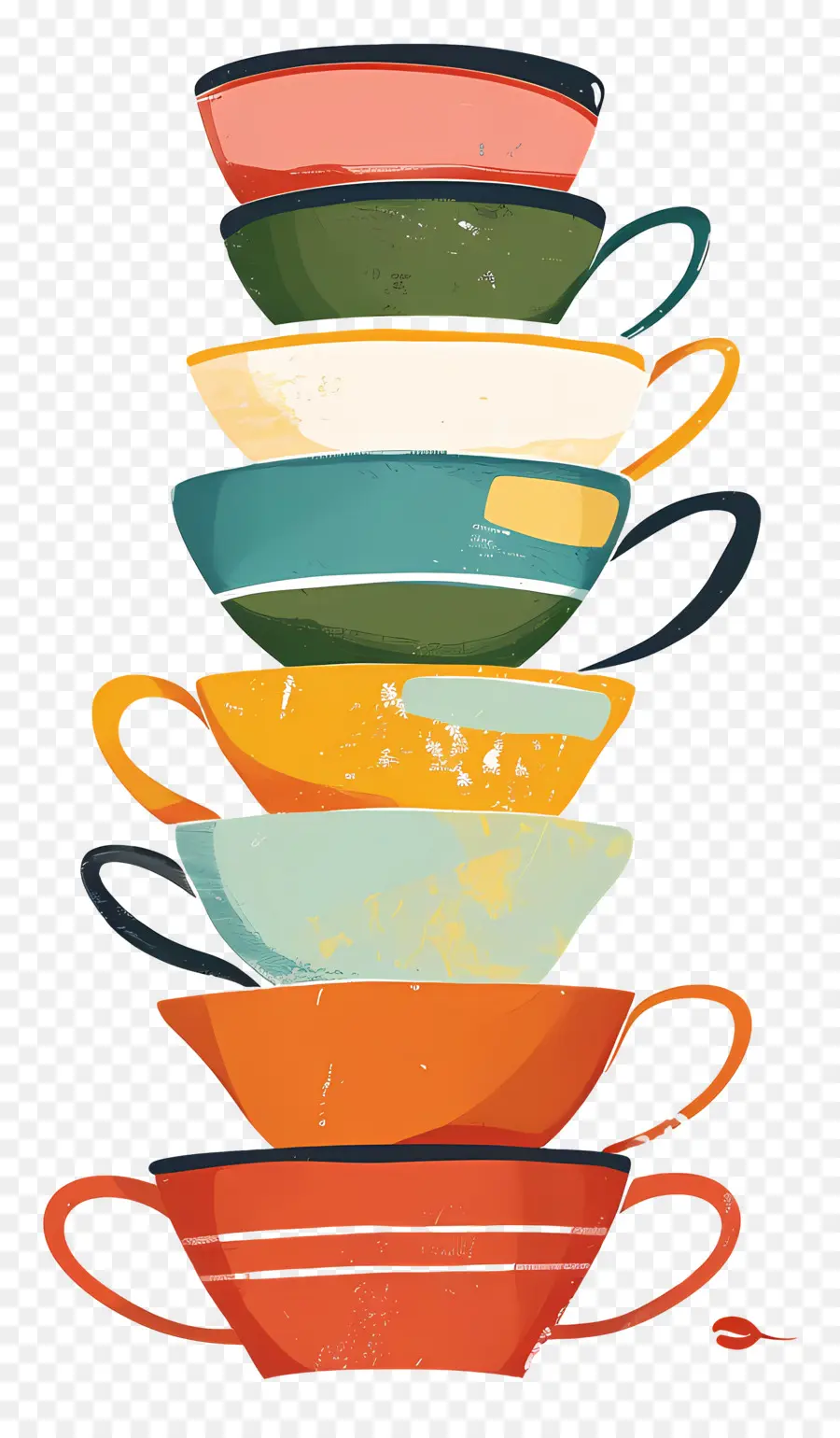 Tasses à Thé Empilées，Coloré Tasses PNG