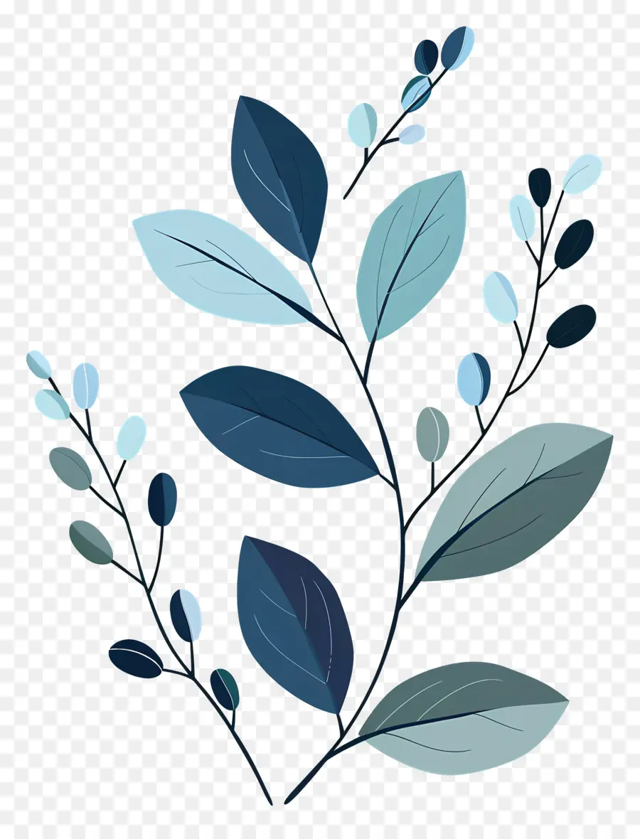 Branche Feuillue，Feuilles Jaunes Et Bleues PNG