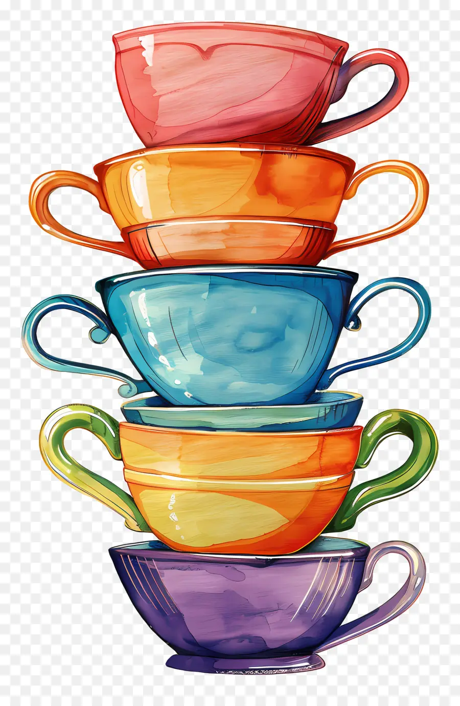 Tasses à Thé Empilées，Tasses Colorées PNG