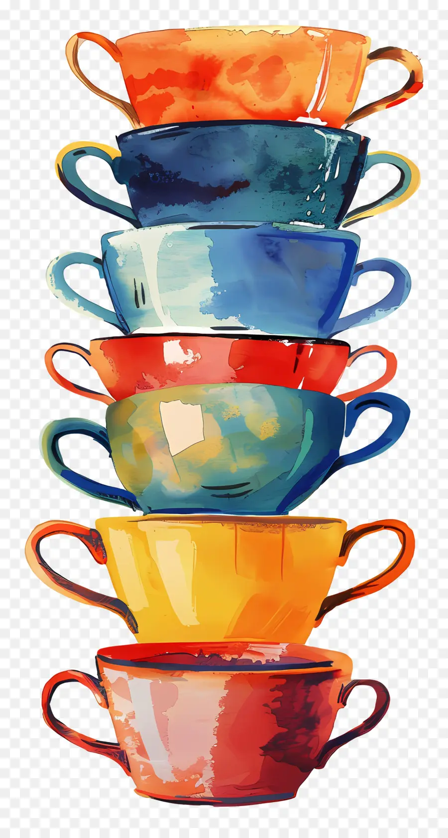 Tasses à Thé Empilées，Tasses Colorées PNG