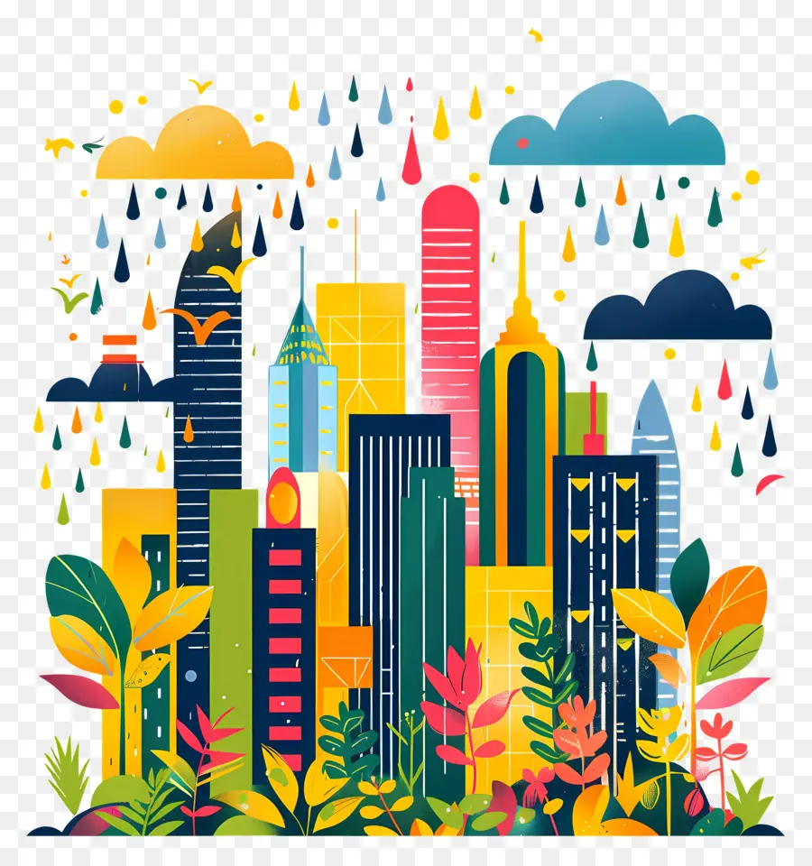 Paysage Urbain De Pluie，Paysage Urbain Coloré PNG