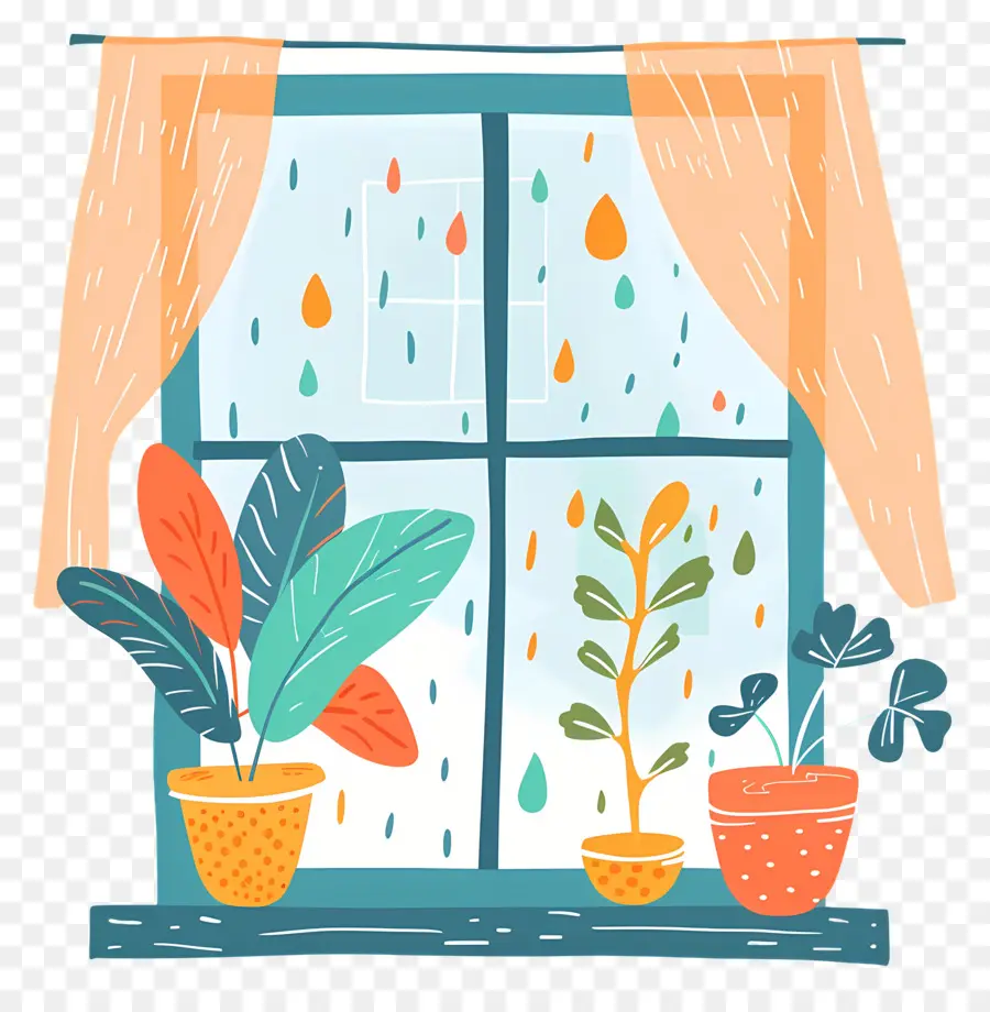 Pluie Sur La Fenêtre，Fenêtre Avec Les Plantes PNG