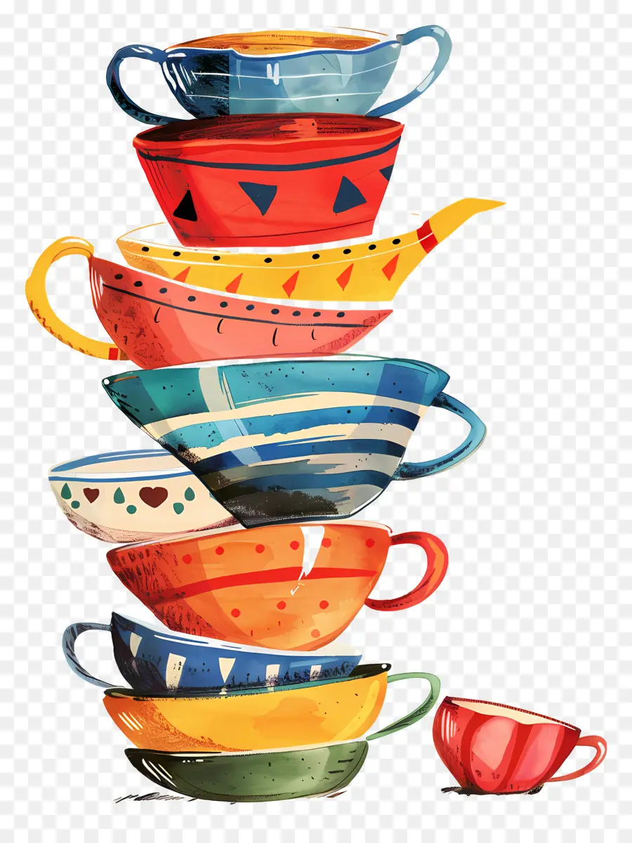 Tasses à Thé Empilées，Tasses Colorées PNG