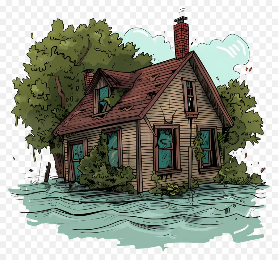 Maison Inondée，Eau PNG