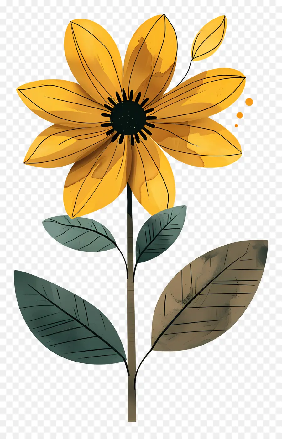 Fleur Jaune，Feuilles PNG