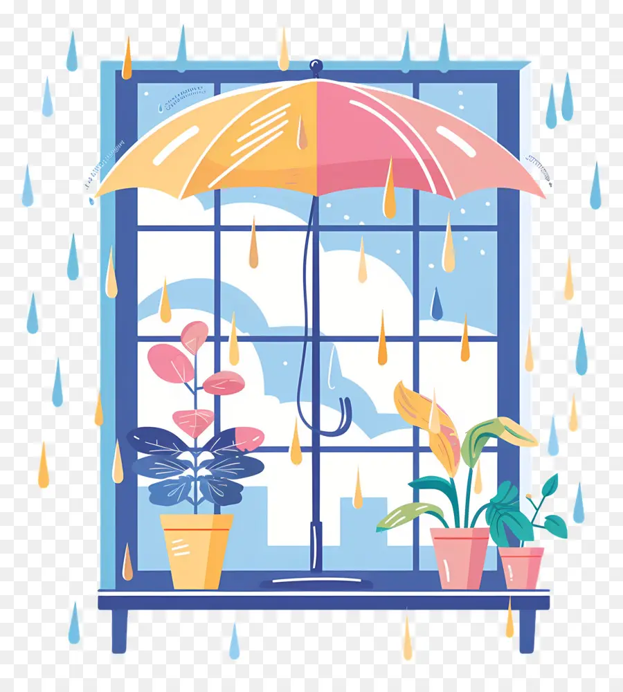 Pluie Sur La Fenêtre，Fenêtre Avec Des Plantes PNG