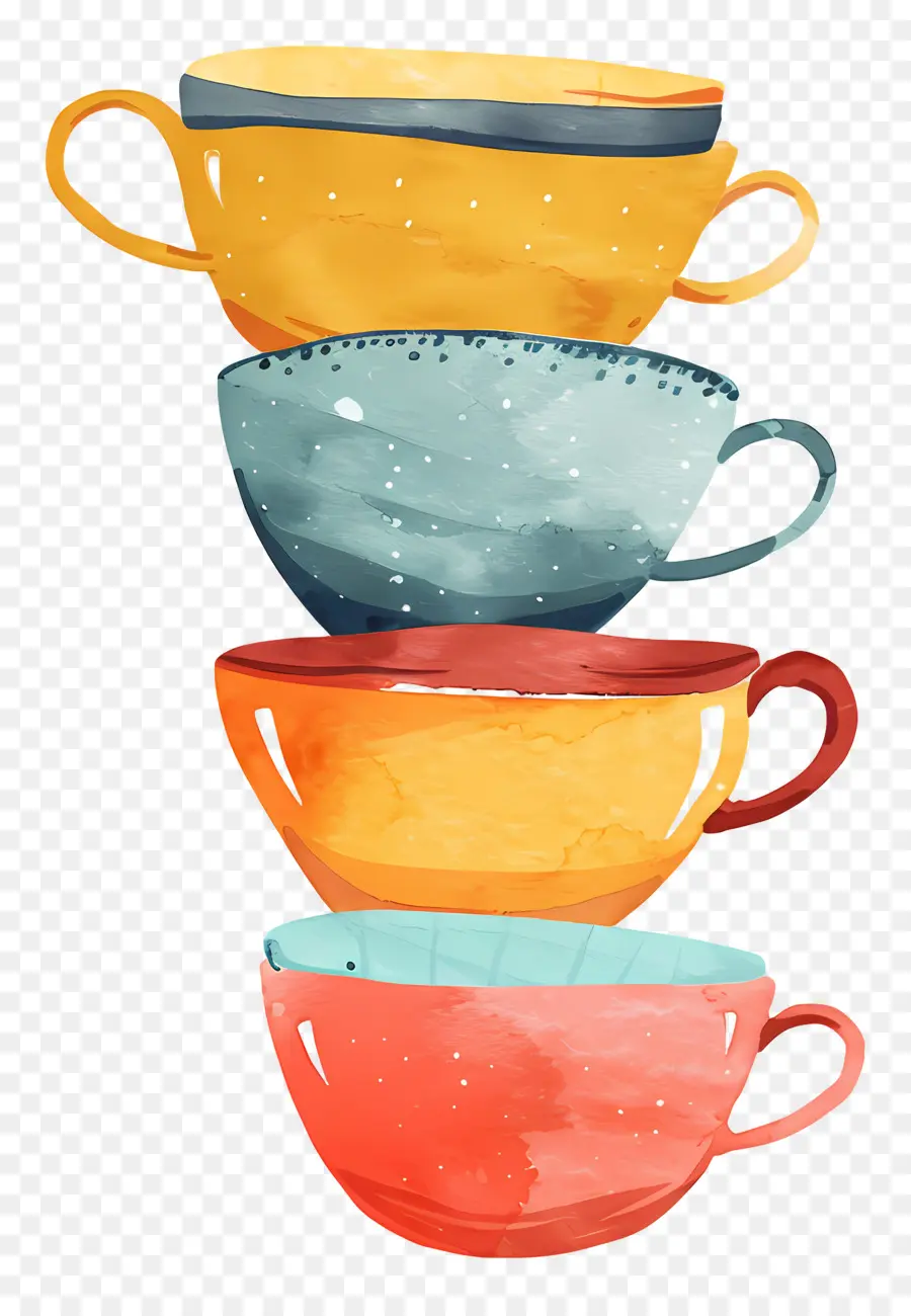 Tasses à Thé Empilées，Coloré Tasses PNG