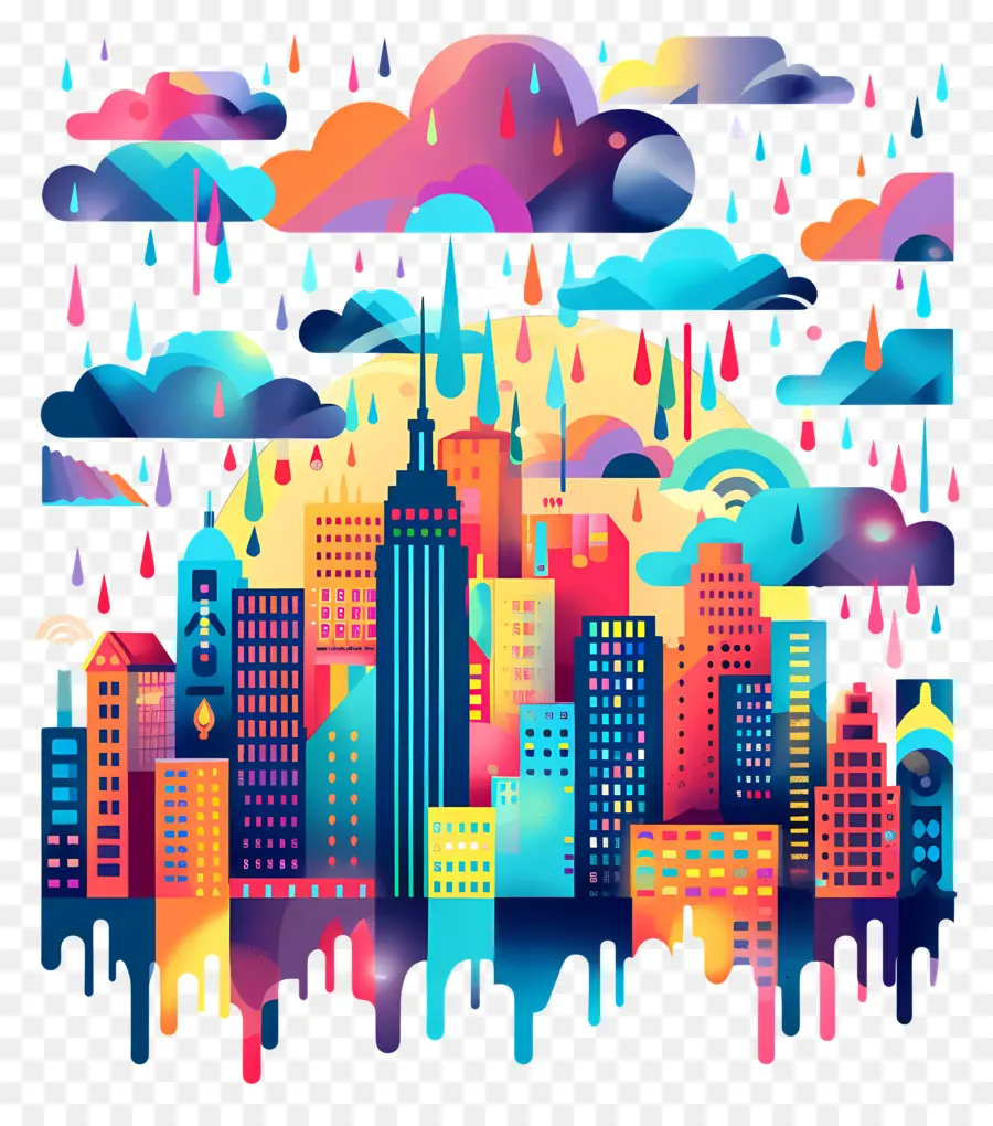 Tempête De Pluie，Paysage Urbain Coloré PNG