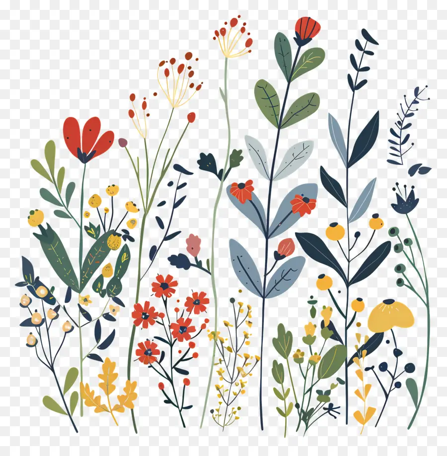 Herbes Et Baies，Illustration Florale PNG