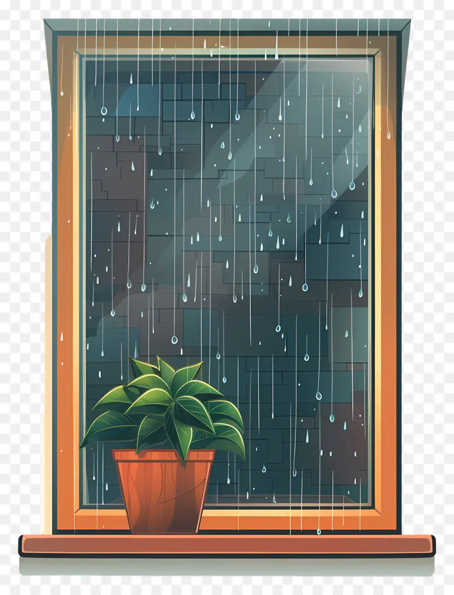 Pluie Sur La Fenêtre，Fenêtre Avec Pluie Et Plante PNG