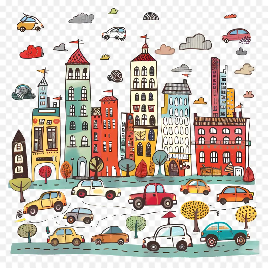 Voitures En Ville，Paysage Urbain PNG