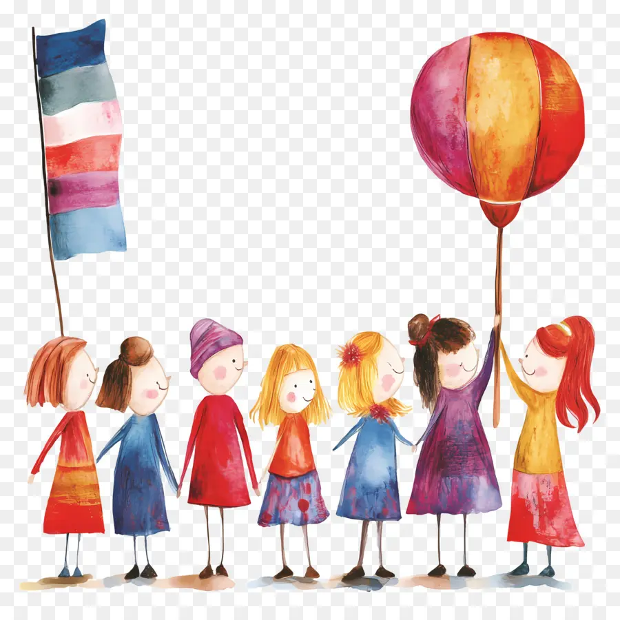 Journée De L'égalité Des Femmes，Enfants Avec Ballon PNG