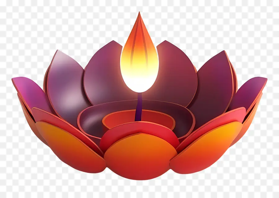 Diwali Diya，Bougie Dans Un Porte Lotus PNG