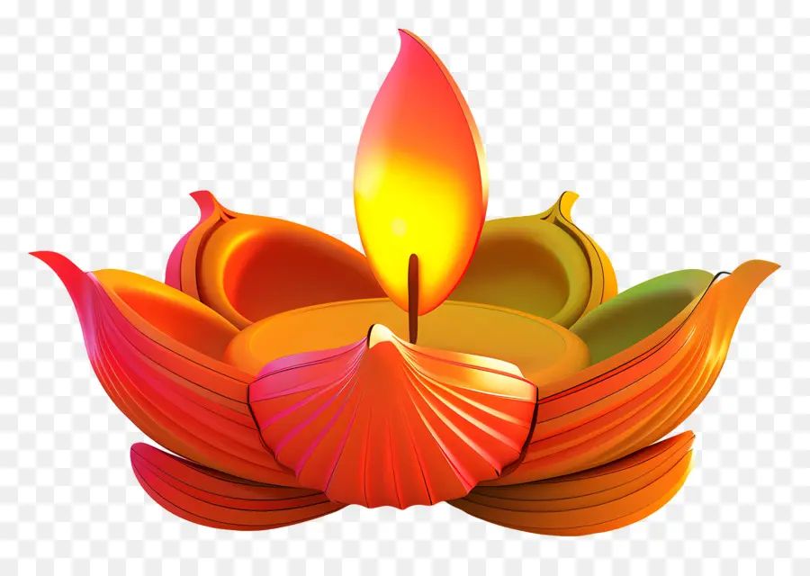 Diwali Diya，Bougie Dans Un Porte Lotus PNG