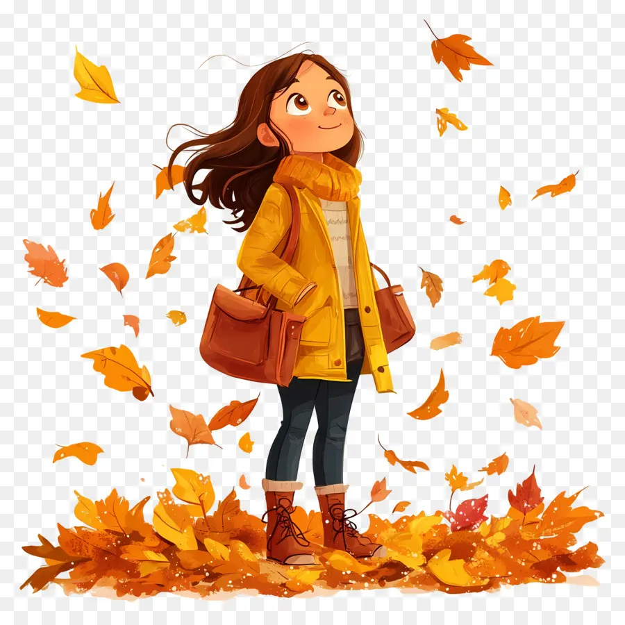 L'automne Commence，Fille Avec Des Feuilles D'automne PNG