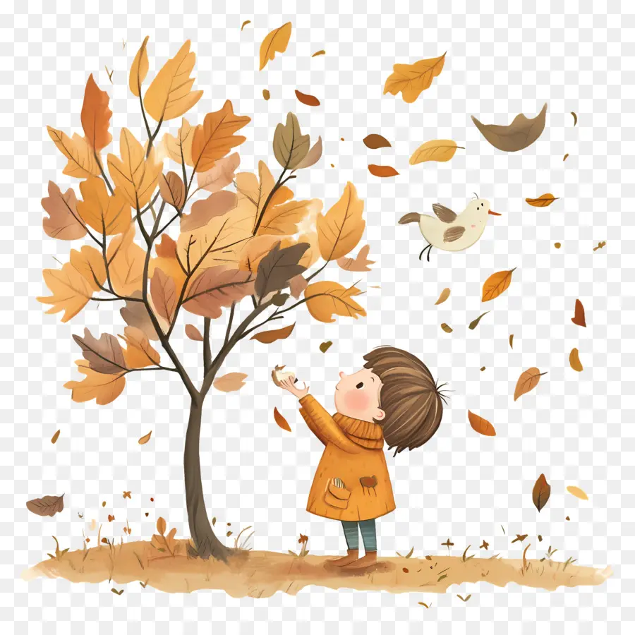 L'automne Commence，Enfant Avec Des Feuilles D'automne PNG