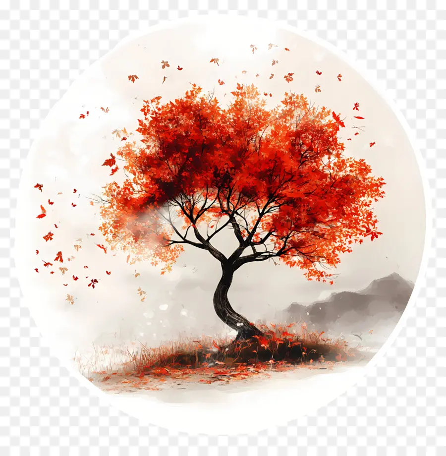 L'automne Commence，Arbre Rouge PNG