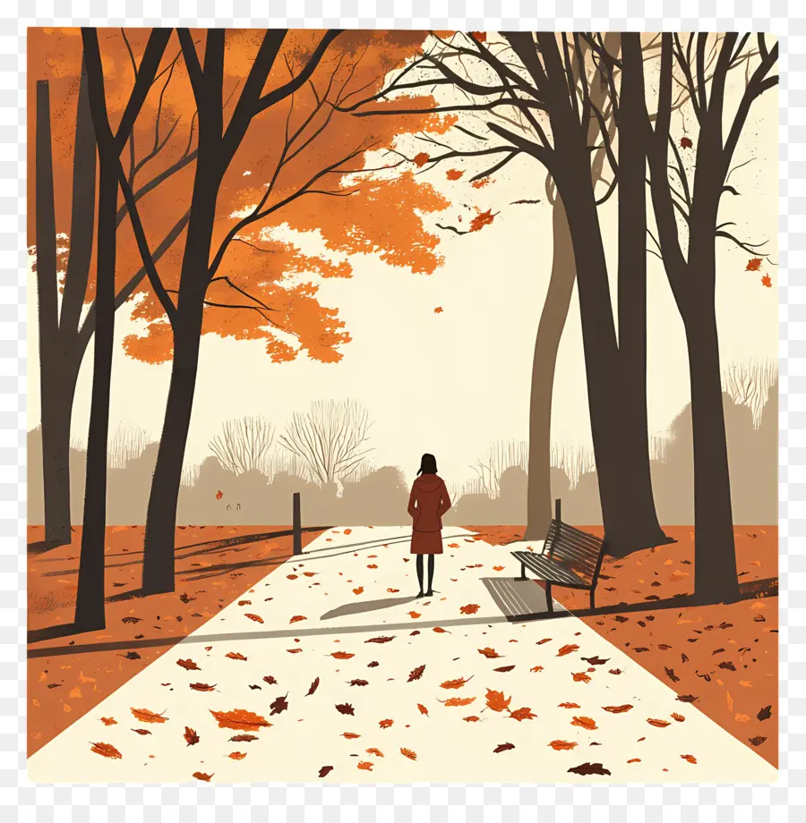 L'automne Commence，Femme Qui Marche Dans Le Parc En Automne PNG