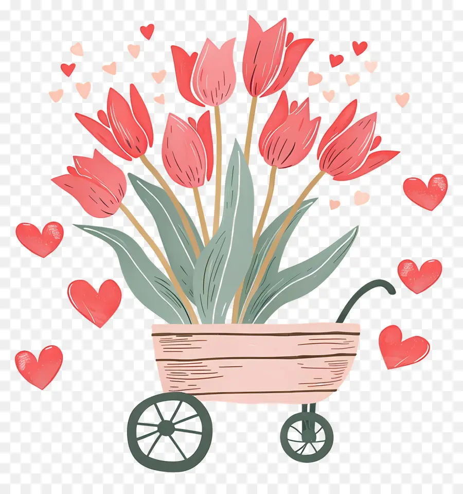 Tulipes，Chariot De Fleurs PNG