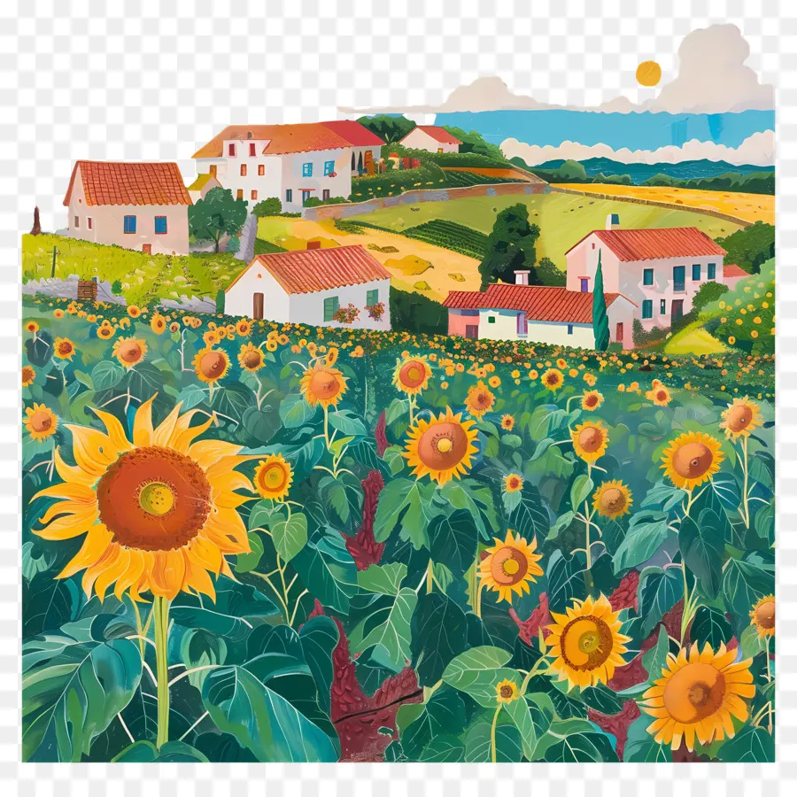 Paysage Rural，Champ De Tournesol PNG