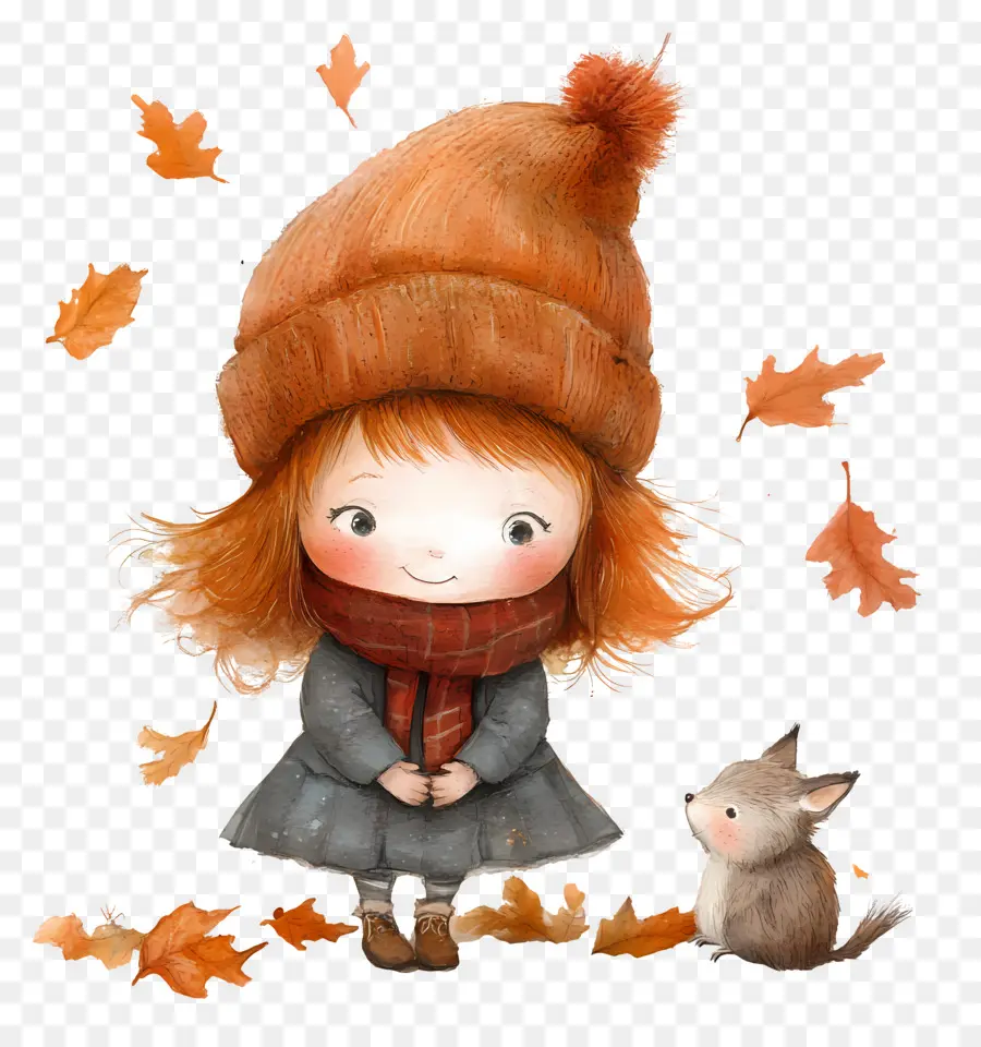 L'automne Commence，Fille Avec Feuilles D'automne Et Chien PNG