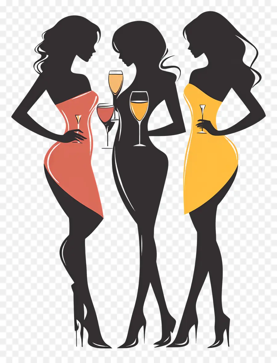 Soirée Entre Filles，Silhouettes De Femmes PNG